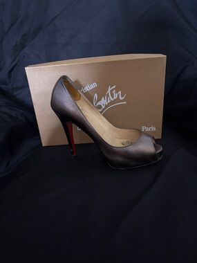 Christian Louboutin Metallic Bronze Peep-Toe Pump with Red Sole